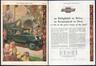 1930 Chevrolet Ad Green Coupe Fred Mizen Art