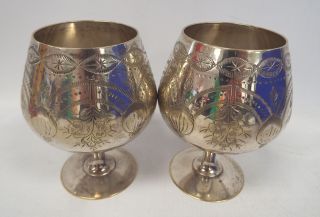 Vintage Goblets Silver Plated With Etched Design - G20