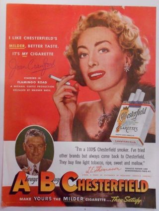 Chesterfield Cigaretts (mag.  Ad - 1949) Liggett & Myers Tobacco Co.  Joan Crawford