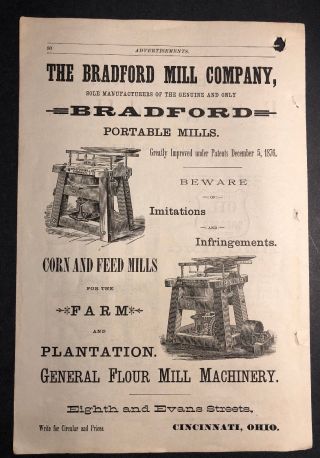Bradford Corn Feed Flour Mill Machinery 1890s Ad Cincinnati Ohio Illustrated &