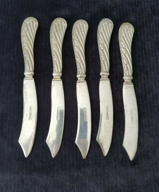 5 Antique Victorian Sterling Plate Silver Ornate Fruit Cheese Dessert Knives 6 "