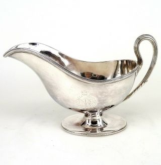 Silver Art Nouveau Style Sauce Boat With Scroll Handle On Spreading Foot