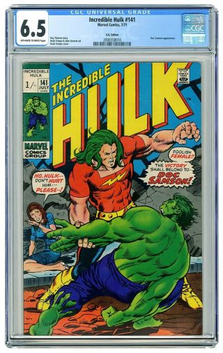Incredible Hulk 141 Cgc 6.  5 Vintage Marvel Key 1st Doc Samson App Uk Edition