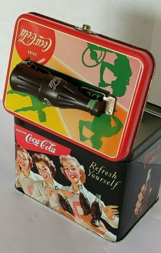 Coca Cola Collectables Tin Box Refresh Yourself Coke Bottle Handle Latch