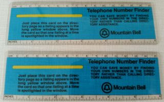 2 - Vtg Mountain Bell Telephone Flexible 6 " Telephone Number Finders/ Rulers