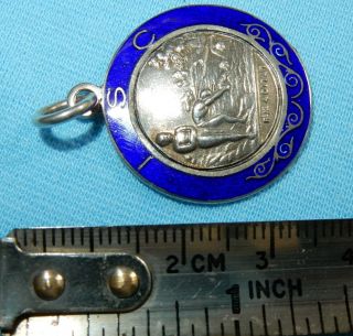 1921 ANTIQUE SILVER POCKET WATCH FOB MEDAL SWIMMING 1/4 MILE - 8.  7 Grams 4