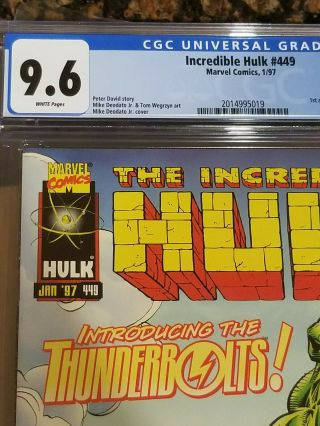 Incredible Hulk 449 CGC 9.  6 1st App Thunderbolts Marvel 1997 2