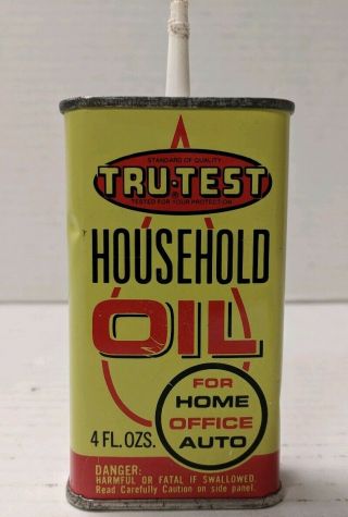 Vtg Tru - Test Household Oil 4 Oz Tin Can True Valve Home Auto Paint Advertising