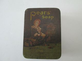 Vintage Pears Soap Advertising Tin Box W Hinged Lid Woodgrain Little Boy 3833