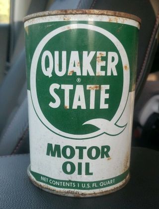 Vintage Quaker State Motor Oil Quart - Tin Can - Full Never Opened -