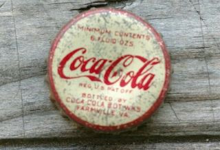 1930s Coca - Cola Bottling Bottle Cap Cc8 Rare Farmville Virginia