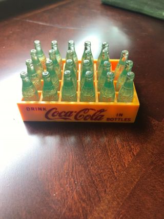 Vintage Miniature Coca Cola Mini Coke Bottles In Yellow Plastic Crate