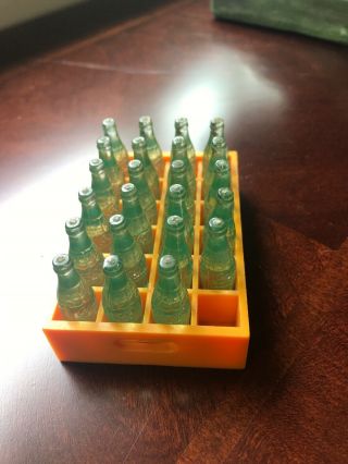 Vintage Miniature Coca Cola Mini Coke Bottles in Yellow Plastic Crate 2