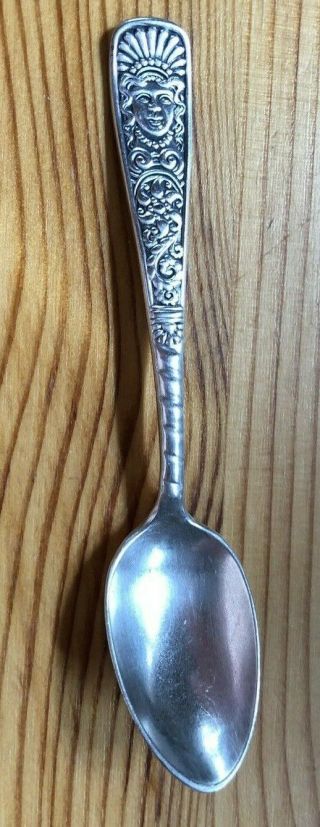 Assyrian Head Spoon 4.  25” 1847 Rogers Bros A1 4 - 1/4 " Pea Silverplate Small