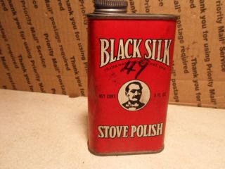 Vintage Black Silk Stove Polish Tin 8 Ounces J.  L.  Prescott Company