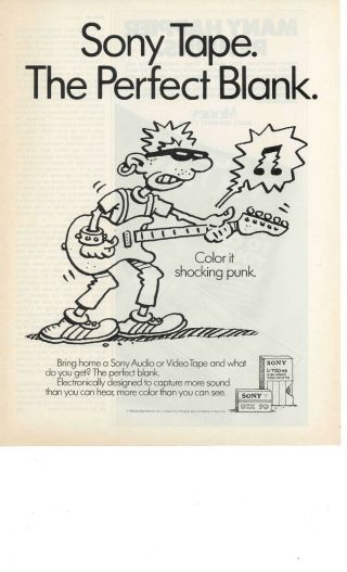 Sony Audio / Video Tape Print Ad Art Vintage 1983 Punk Rock Music Guitar 1980 