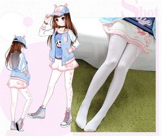Overwatch OW D.  Va White Bunny Rabbit Cosplay Stockings Panty - hose Pantynose Gift 2