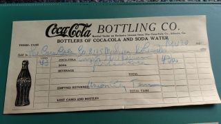 Vintage 1922 Coca - Cola Receipt Union City Tennessee 1915 Bottle Picture Dated