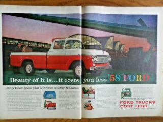 1958 Ford F100 Styleside Pickup Truck Ad 1958 Mobil Oil Gas Ad Baseball Chrysler