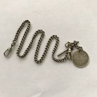 Antique Silver Watch Chain With Half Rupee - 1899