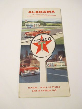 Vintage 1961 Texaco Alabama Oil Gas Service Station Map