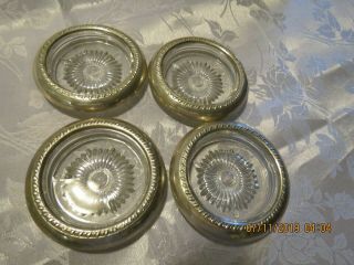 Vintage Sterling Silver And Glass Wine/coasters Made In Usa Set Of 4