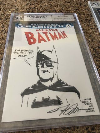 All - Star Batman 1 Signed & Sketch Mash Up By Joel Adams Graded 9.  8 Pgx.