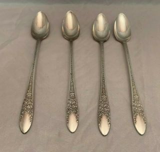 National Silver Co - Rose & Leaf - 4 Iced Tea Spoons - 7 3/8 " Pattern 1937