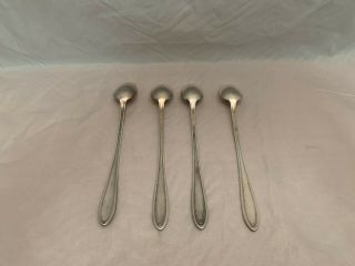 National Silver Co - Rose & Leaf - 4 Iced Tea Spoons - 7 3/8 
