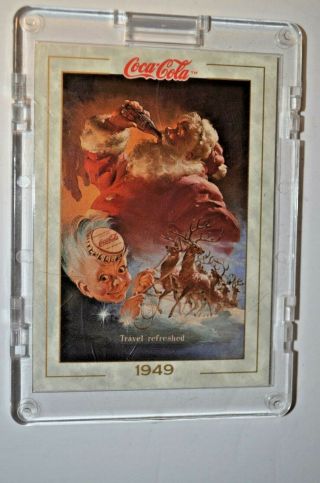 Coca Cola Trading Card In Lucite " Travel Refreshed " 1949 Santa & Sprite Boy 1991