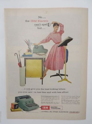 Print Ad 1956 Imb Electric Typewriter Vintage Artwork