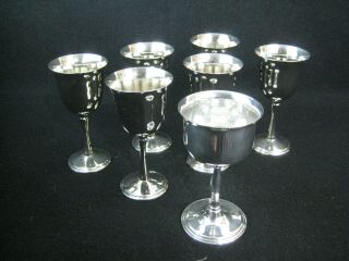 Set Of 6 Silver Plated Wine Goblets,  1 Silver Plate On Brass Wine Goblet