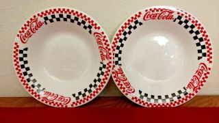 Gibson Coca - Cola Bowls 8 " Red And Black Checkered Flag Print Vintage Set Of 2