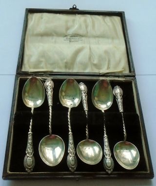 F&co B/ham 1904 A Set Of 6 X Hallmarked Silver Teaspoons Edwardian