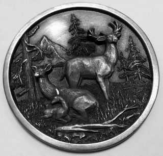 John Deere Credit Union Medallion Medal Deer Buck Doe Fawn Family Pewter