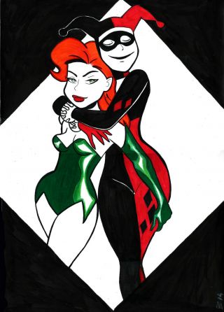 Poison Ivy And Harley Quinn By Bianca Amorim - Art Pinup Drawing