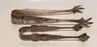 2 Antique Sterling Silver & Silver Plate Sugar Tongs - 3 Inch - 5 Inch - Gorham