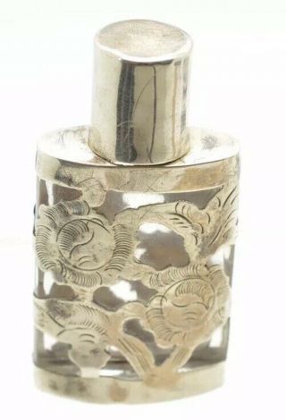Vintage Sterling Silver Overlay Mini Perfume Bottle Flowers Mexico City Lhm