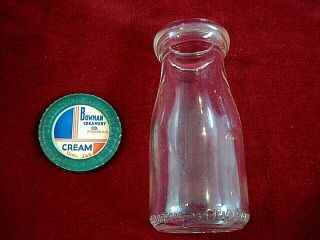 Vintage Half Pint Milk Bottle W/waxed Lid Bowman Creamery Co.  - N.  Dakota Cream