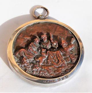 Victorian Solid Silver Miller Bros Frame & Queen Anne Copper Relief Pendant