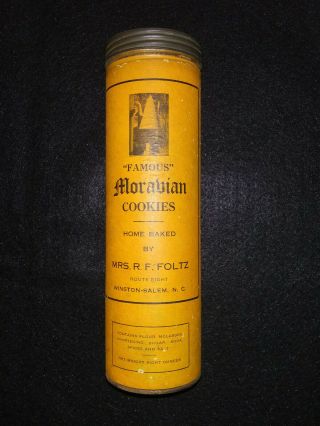 Vintage " Famous " Morabian Cookies 8 " Cardboard Tube / Box Tin Top & Bottom