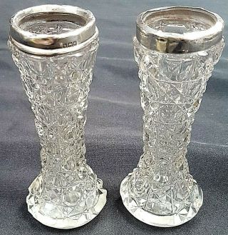 Two Antique Silver Rimmed Cut Glass Edward Vii Spill Vases Faudel Philips 1905