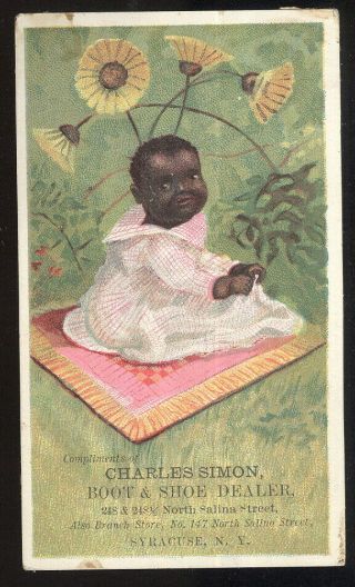 1880s Black Americana Tc Advertising Charles Simon Shoes,  Syracuse,  N.  Y.  Baby
