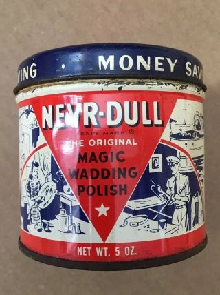 1941 Vintage Nevr - Dull/never - Dull Magic Wadding Polish 5 Oz Can Tin