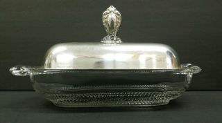 Vintage Silver Plated Covered Glass Butter Dish By 1847 Rogers Bros.