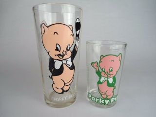 1973 & 1976 Porky Pig Character Glass Tumblers Pepsi Collector Warner Brothers