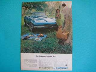 1966 Chevrolet Corvette Sting Ray Roadster - Orig Print Car Ad - Excell Cond