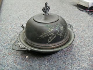 1890`s Antique Van Bergh Silver Plate / Butter Dish With Lid / Pattern - 324