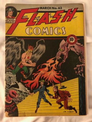 Flash Comics 63.  Gd,  (2.  5).  First Joe Kubert Cover.  Second Kubert Art On Hawkman