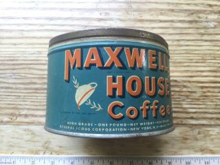 Vintage Maxwell House 1 Pound Coffee Tin Can (no Lid,  Wall Slightly Bent)